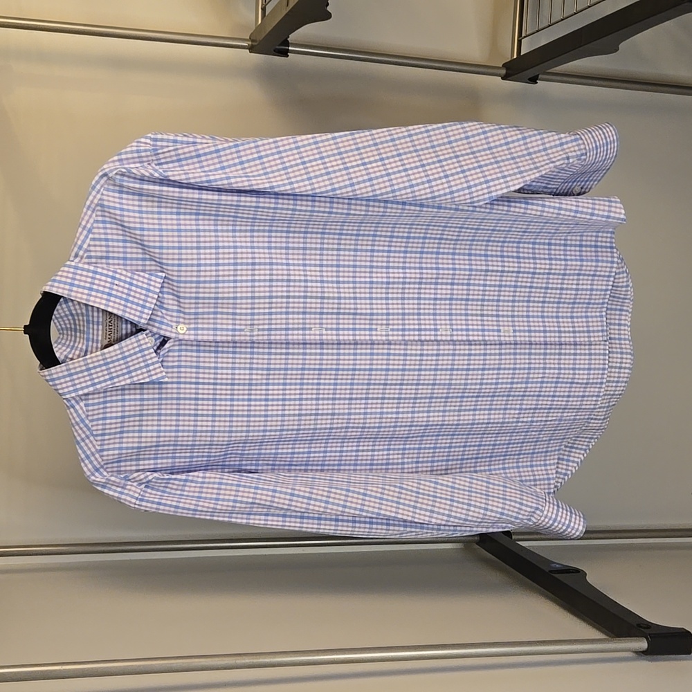 Mahtani's Hong Kong Custom Tailor Purple/Pink Plaid Shirt, 16.5, 34